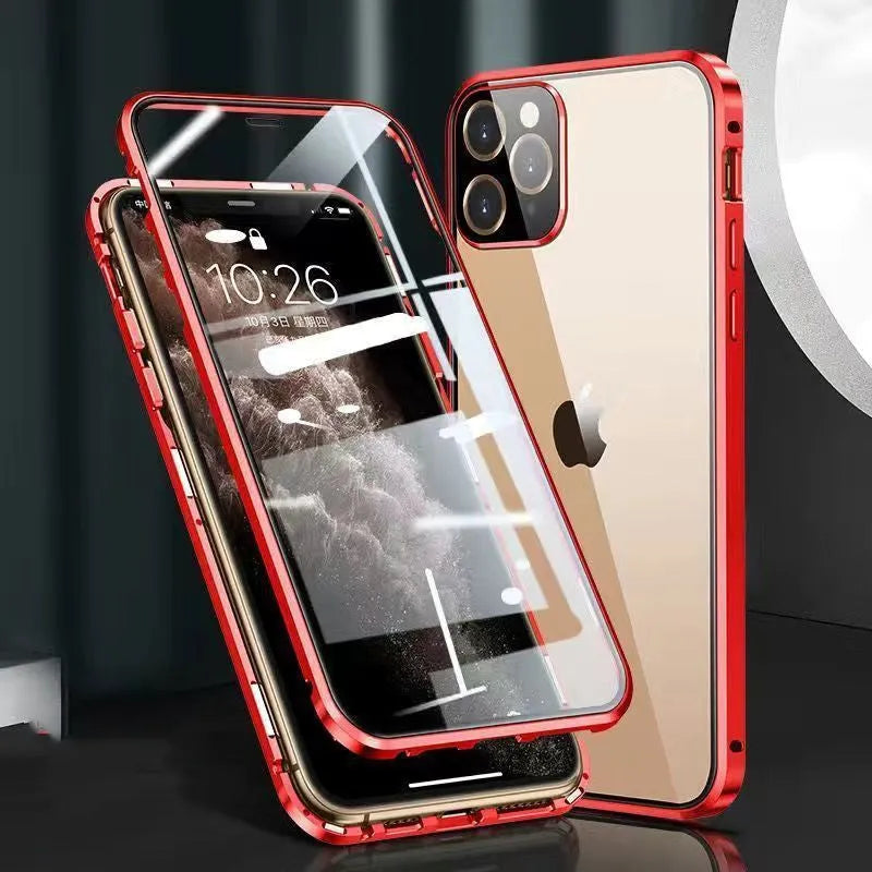 Aluminium metal frame iPhone bumper case with tempered glass front and back panels