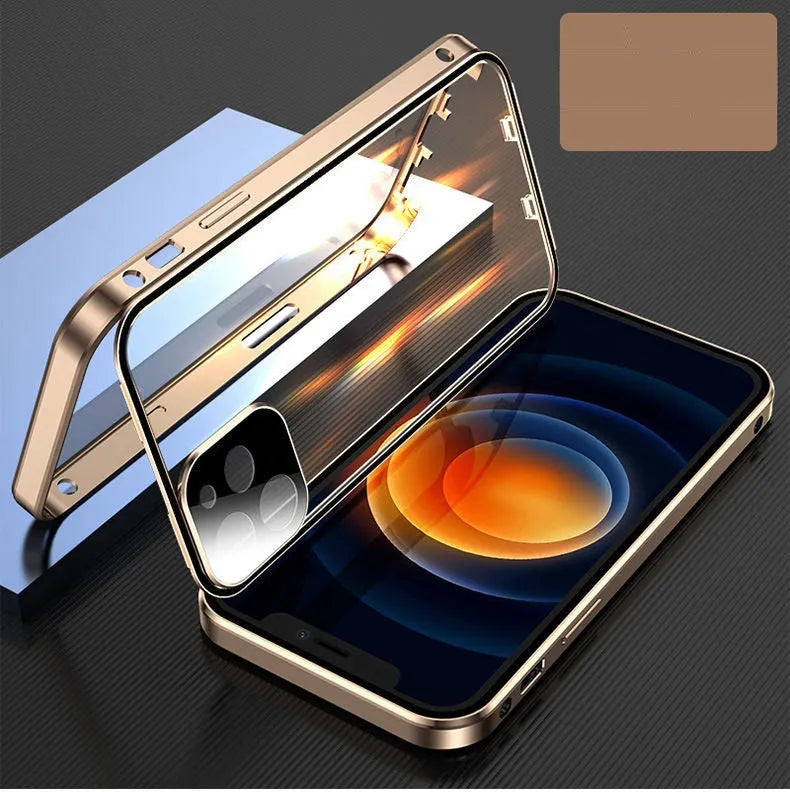 Aluminium metal frame iPhone bumper case with tempered glass front and back panels