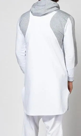 Men's colorblock robe-style zip pocket plus velvet hoodless sweatshirt in black, grey, green, or white