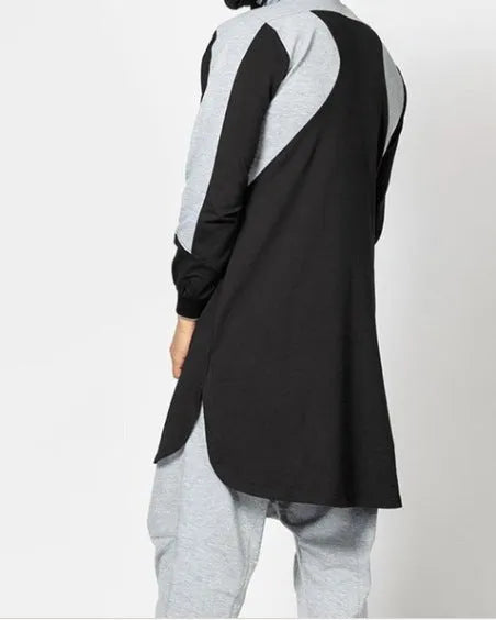 Men's colorblock robe-style zip pocket plus velvet hoodless sweatshirt in black, grey, green, or white