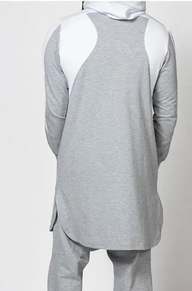 Men's colorblock robe-style zip pocket plus velvet hoodless sweatshirt in black, grey, green, or white