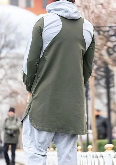 Men's colorblock robe-style zip pocket plus velvet hoodless sweatshirt in black, grey, green, or white