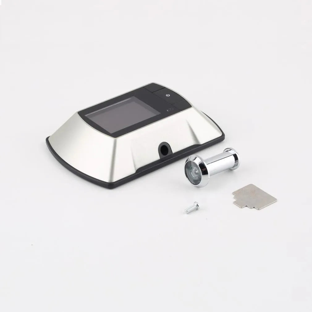 Digital door peephole kit with LCD indoor monitor and outdoor camera for DIY installation.