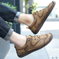 Men's casual leather shoes with microfiber upper in black, gold and khaki colours
