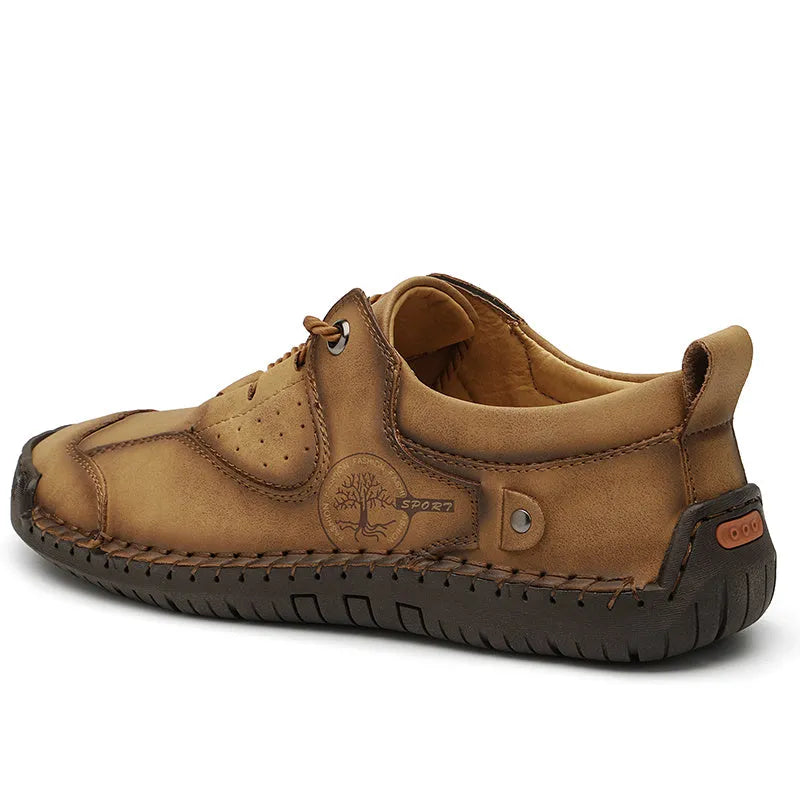 Men's casual leather shoes with microfiber upper in black, gold and khaki colours