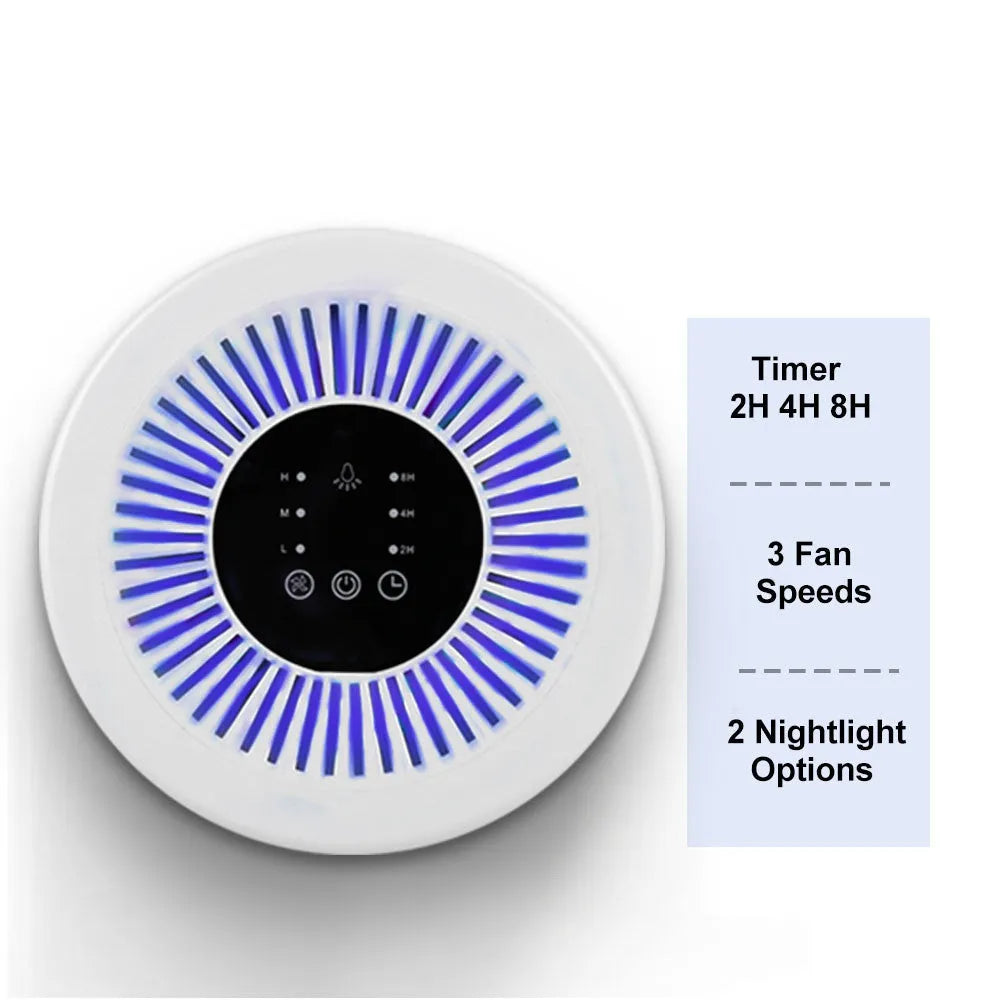 White HEPA air purifier unit for 15-20 square metre rooms with universal power adapter