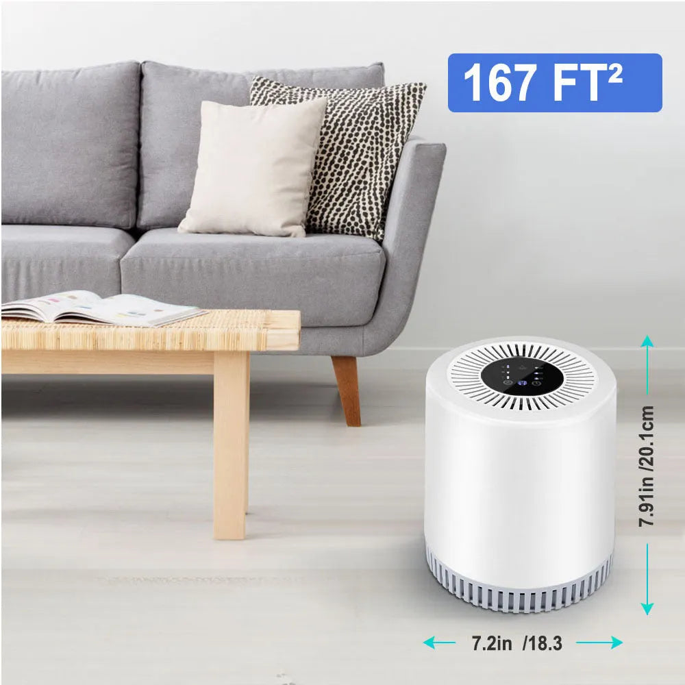 White HEPA air purifier unit for 15-20 square metre rooms with universal power adapter