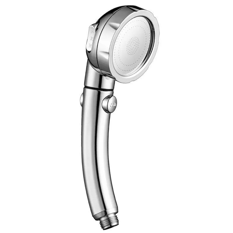 Handheld shower head with universal connector in choice of blue, plating, UV, or white finish.