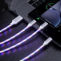 USB streamer data cable with colourful LED marquee lights and one-for-three connector design