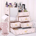 Wooden cosmetic storage box with drawers for desktop organisation of makeup and jewellery