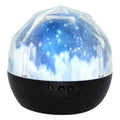 Starry sky projector showing galaxy pattern projection on wall with plastic housing