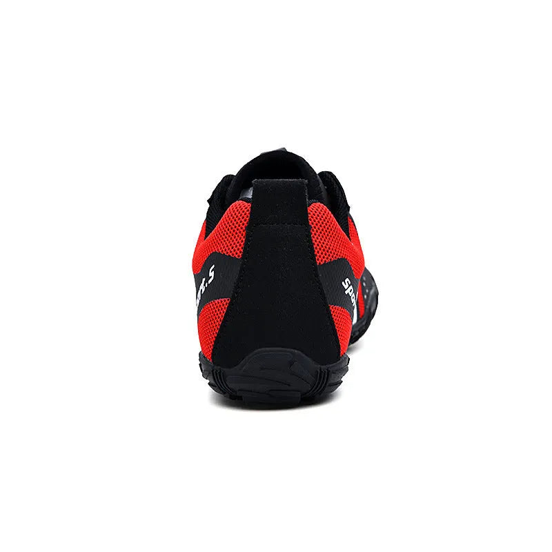 Quick-drying outdoor wading shoes in red with mesh upper and rubber sole