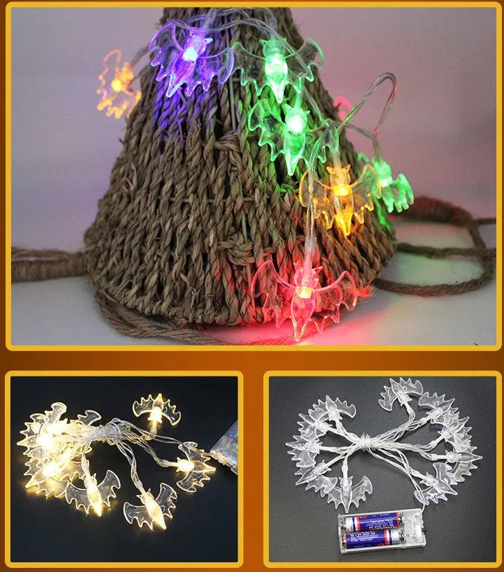 Halloween LED string lights with pumpkin, bat and ghost pendants on 1.2 metre waterproof cord