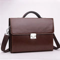 Men's black PU leather business briefcase with zipper opening and shoulder strap