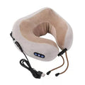Brown U shaped electric neck massager pillow with heat therapy and massage heads