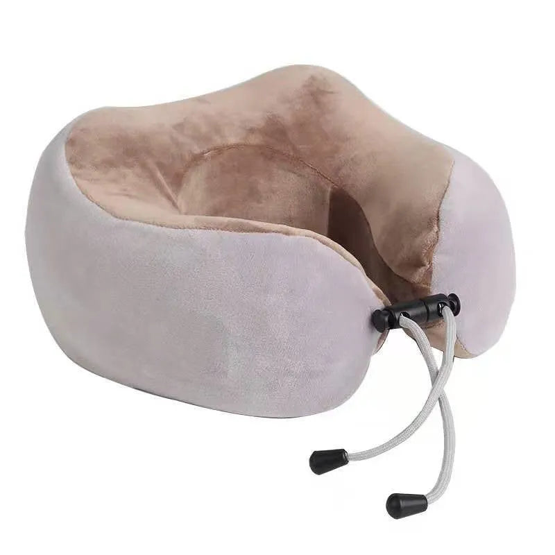 Brown U shaped electric neck massager pillow with heat therapy and massage heads