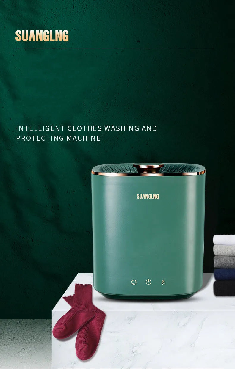 Green and white mini portable washing machine with ABS body for travel and dormitory underwear cleaning