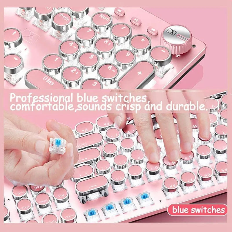 Mechanical keyboard and mouse wired set with green switches and round keys
