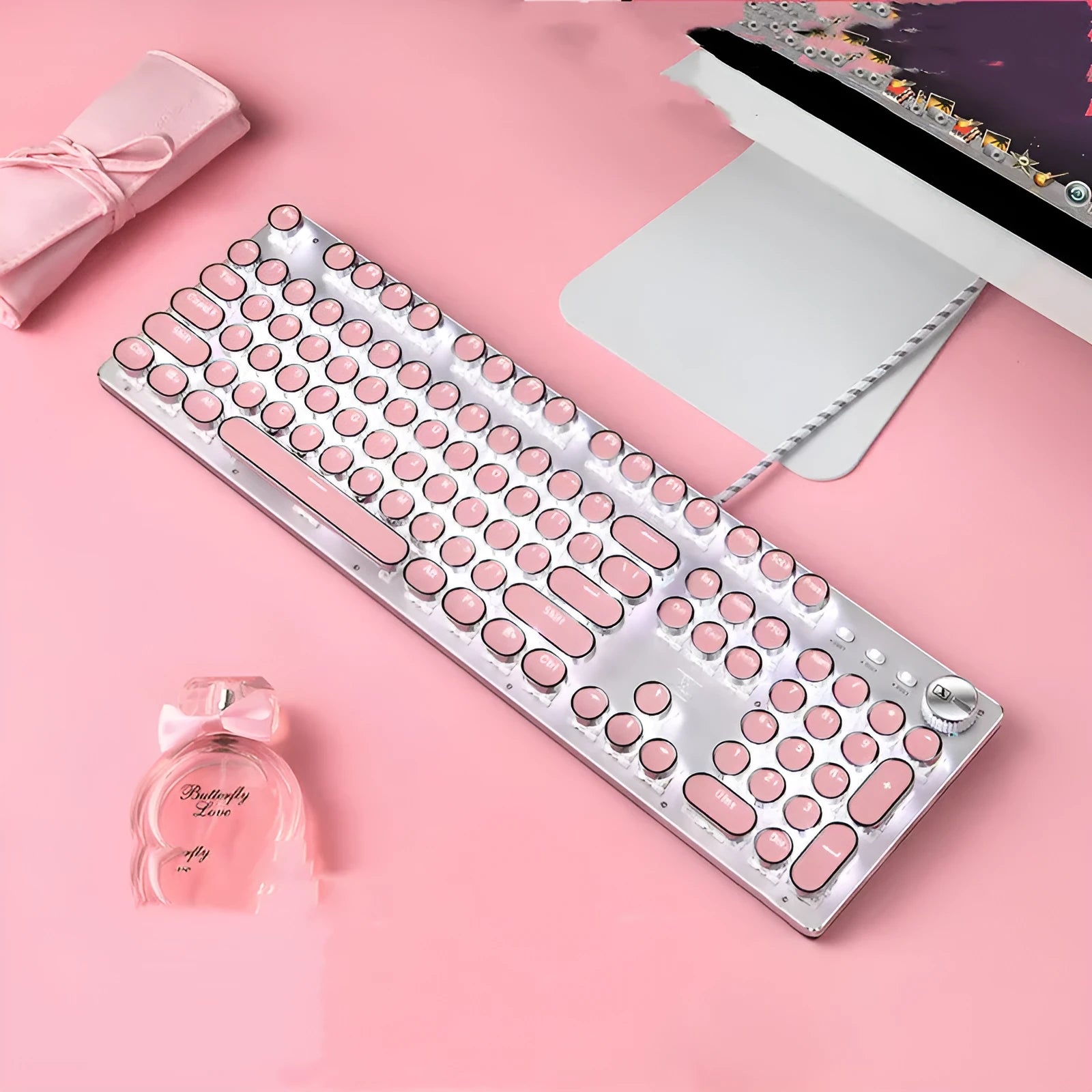 Mechanical keyboard and mouse wired set with green switches and round keys