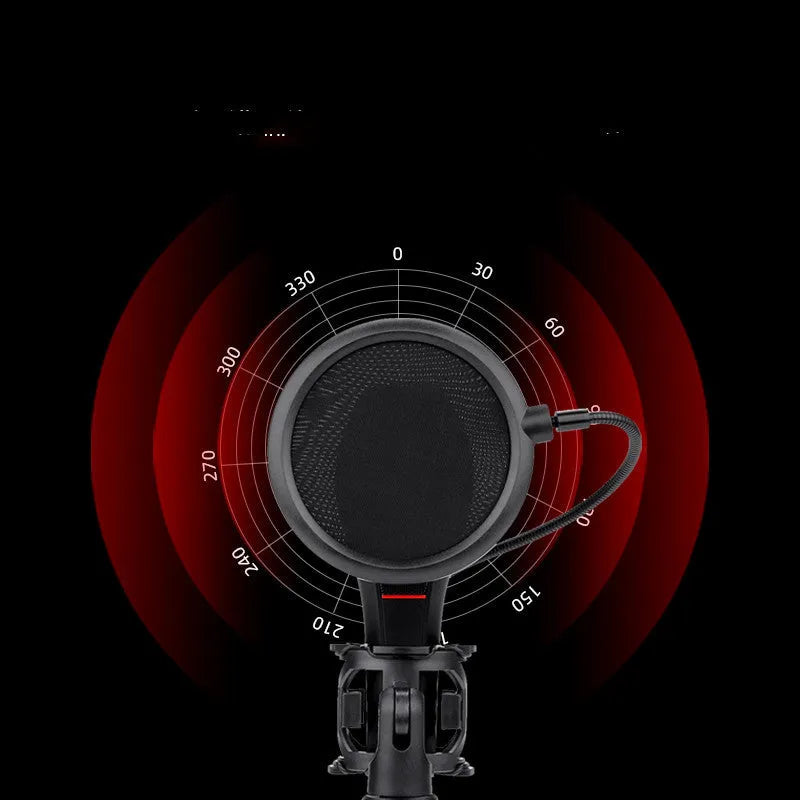 Black wired USB broadcast microphone for live streaming with noise reduction