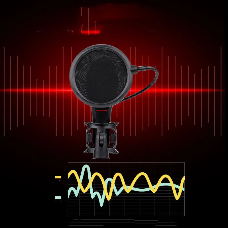 Black wired USB broadcast microphone for live streaming with noise reduction