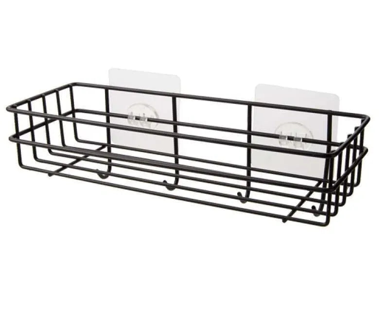 Punch-free iron single-layer corner rack for bathroom and kitchen storage in white or black with suction stickers.