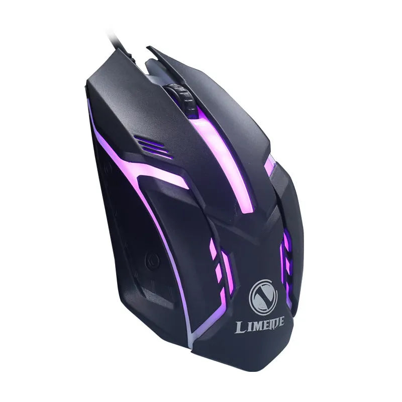 Black and white glowing USB wired computer mouse with colourful LED effects and 1.3 metre cable