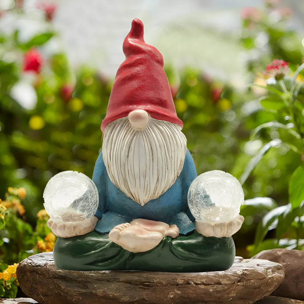 Solar LED resin dwarf statue faceless old man design 27x20cm outdoor garden ornament