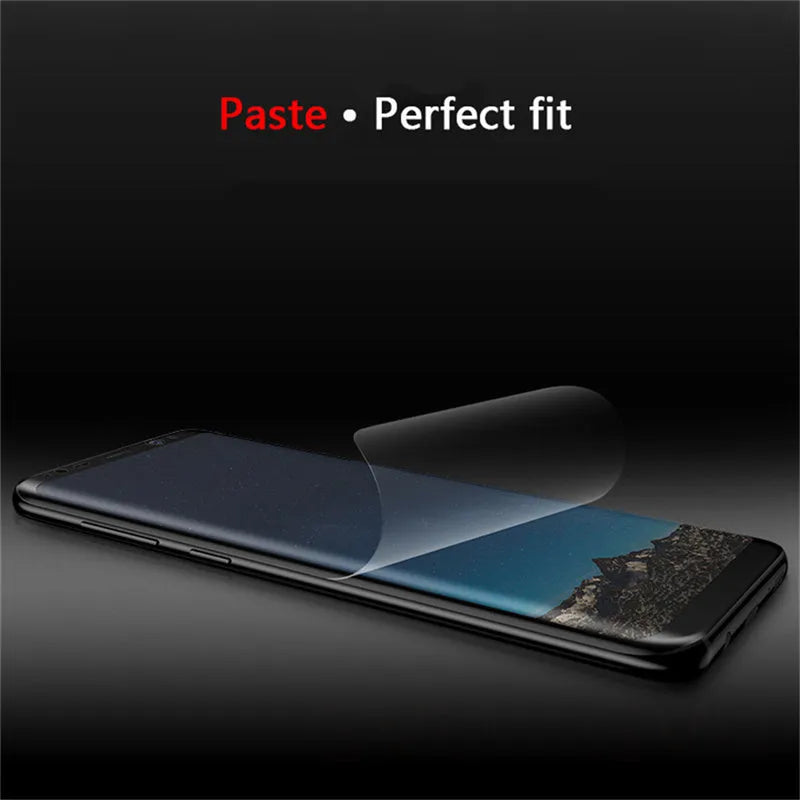 Purple curved hydrogel screen protector for Samsung Galaxy phones with matte finish