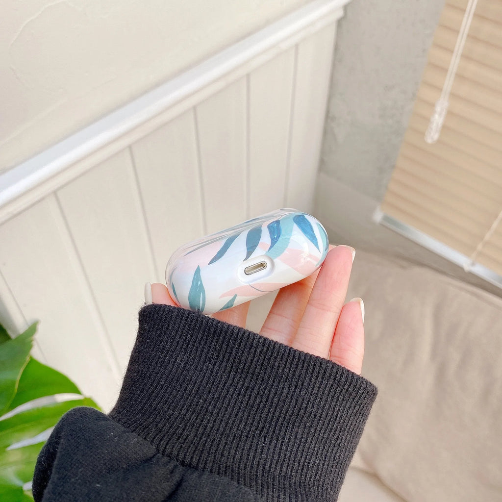 Blue and green banana leaf pattern AirPods case for Apple AirPods 1, 2 and Pro models