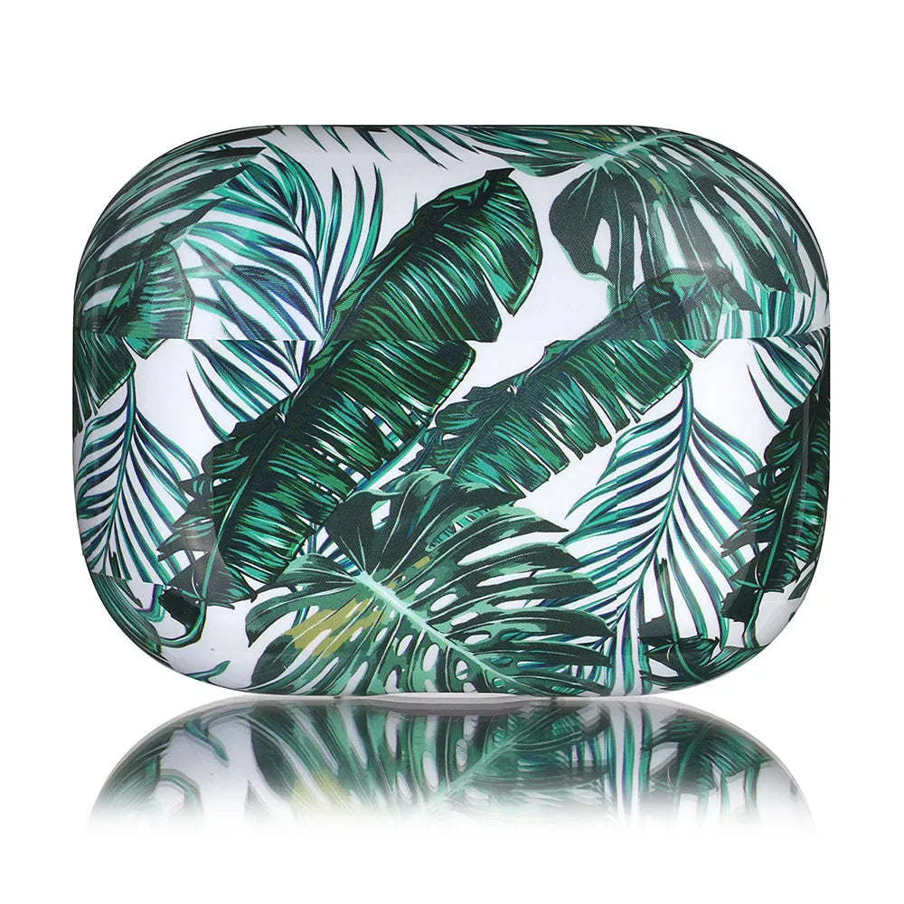 Blue and green banana leaf pattern AirPods case for Apple AirPods 1, 2 and Pro models