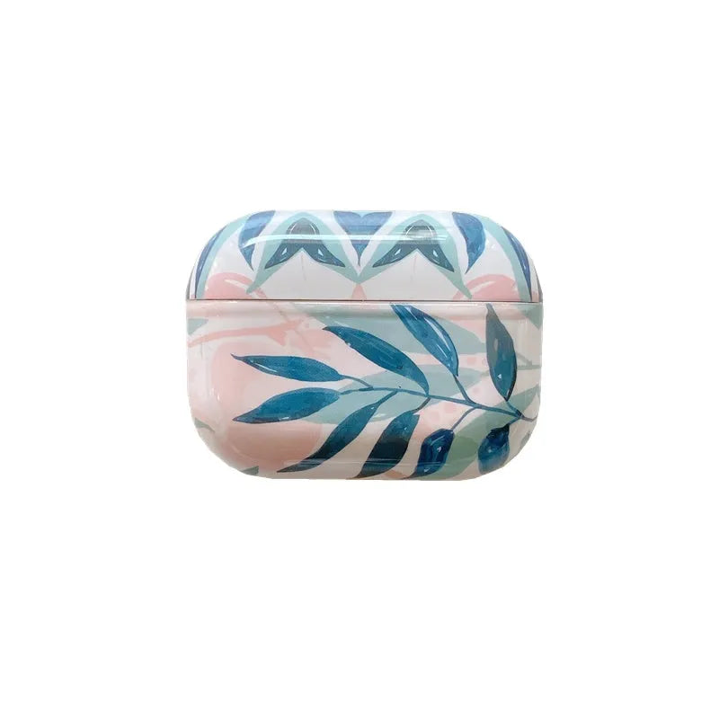 Blue and green banana leaf pattern AirPods case for Apple AirPods 1, 2 and Pro models