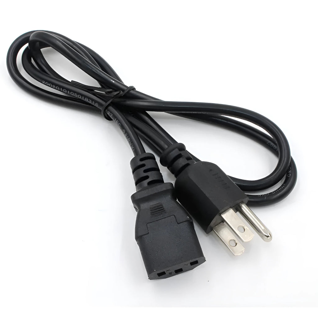 Black American Standard three-prong plug power cord measuring 1.2 metres with pure copper conductors