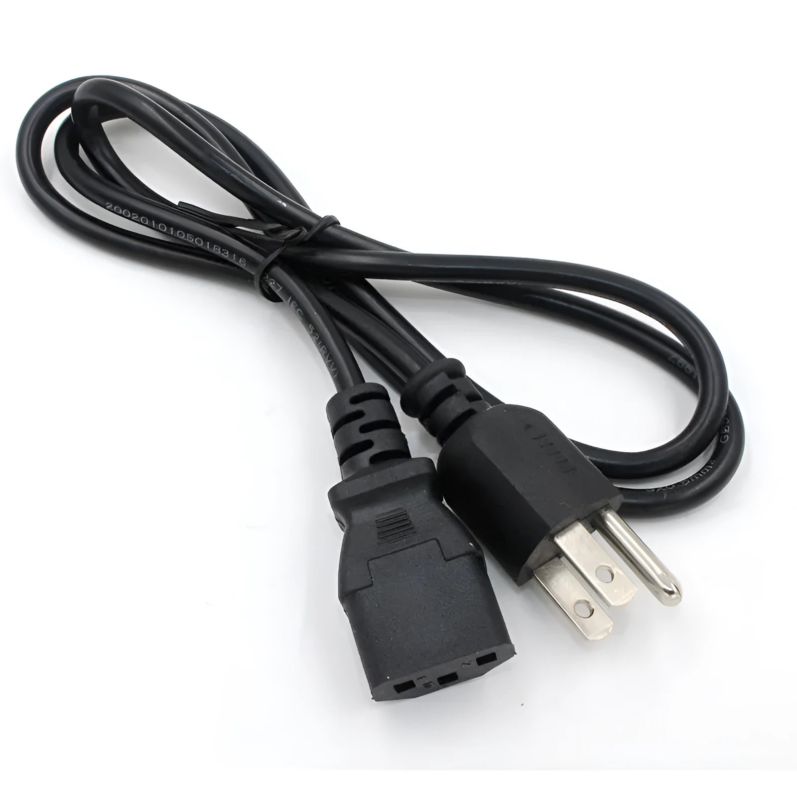 Black American Standard three-prong plug power cord measuring 1.2 metres with pure copper conductors