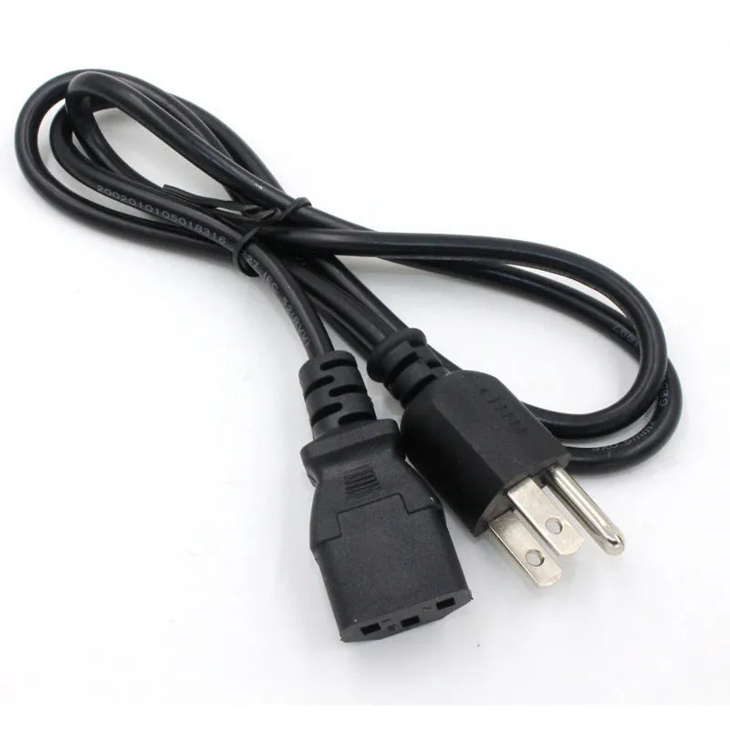 Black American Standard three-prong plug power cord measuring 1.2 metres with pure copper conductors