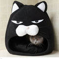Black cube cat house bed in plush and waterproof nylon, 48cm or 38cm, removable and hand washable