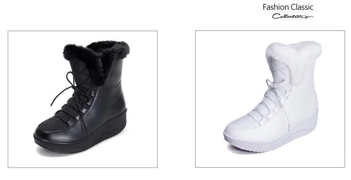 Women's black winter boots with 3cm platform and lace-up closure