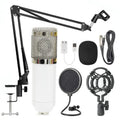 BM-800 condenser microphone with stand in various colour options including black, silver, and gold