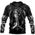 Halloween hooded sweatshirt with a 3D anime skull graphic on the front, shown in a casual style.