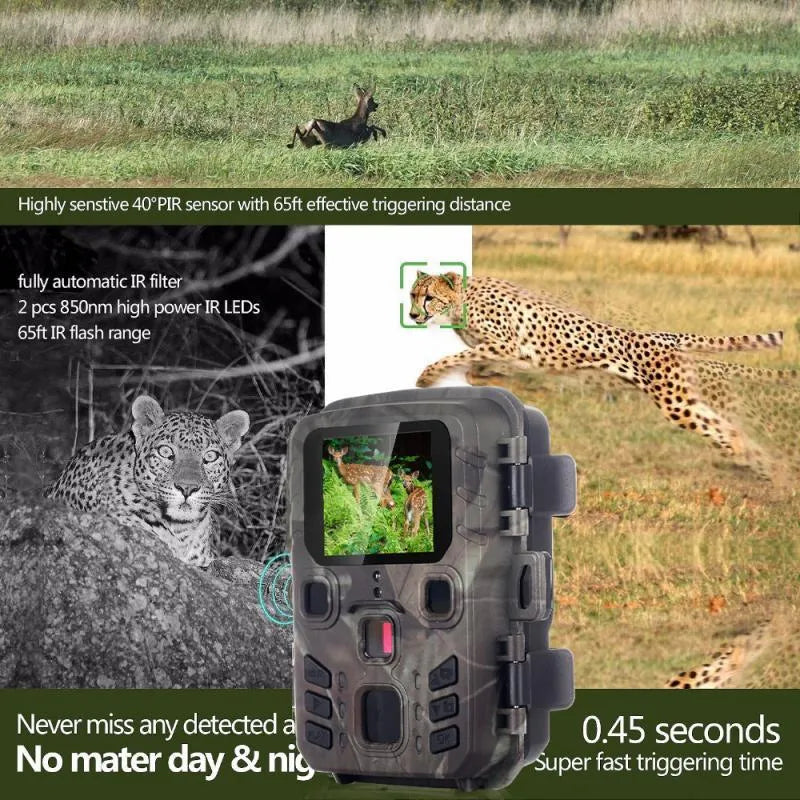 Black plastic infrared night vision monitoring device with 12 megapixel sensor and TF card slot