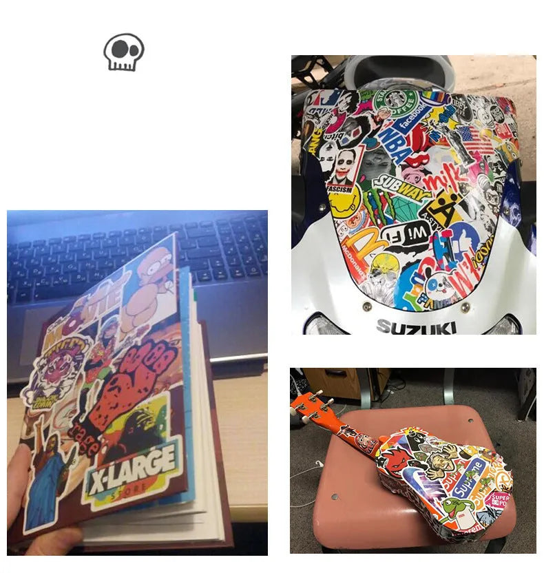 36 retro beach and surfing themed vinyl stickers in various sizes from 6cm to 10cm with matte finish