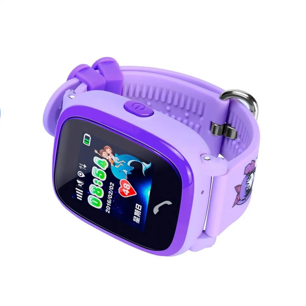 Blue children's waterproof smart watch with GPS tracking and SOS button on silicone wristband
