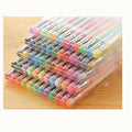 100 colour gel pen set with watercolour effects and highlighter pens in plastic barrels