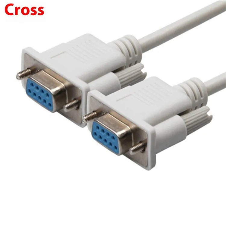 Milky white female-to-female RS232 serial cable with DB9 connectors showing 1.5 metre length