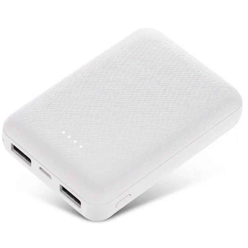Ultra-thin 10000mAh power bank with multi-U port charging in black or white