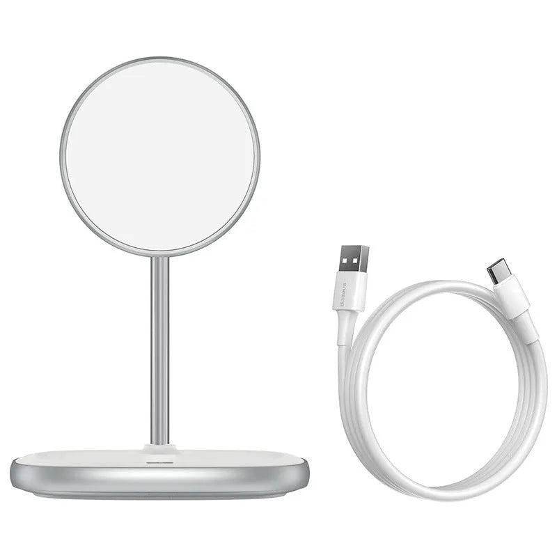Swan magnetic desktop wireless charger stand for iPhone 12 in black colour with Type-C cable