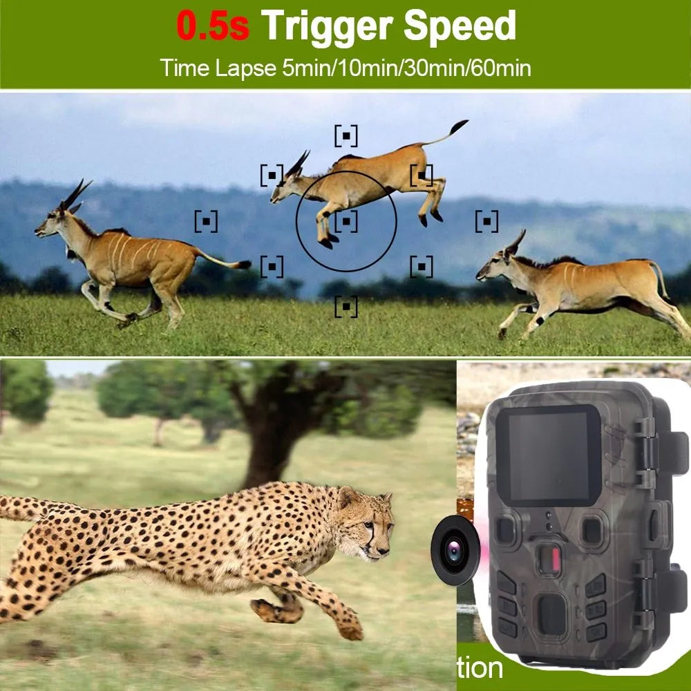 Black plastic infrared night vision monitoring device with 12 megapixel sensor and TF card slot