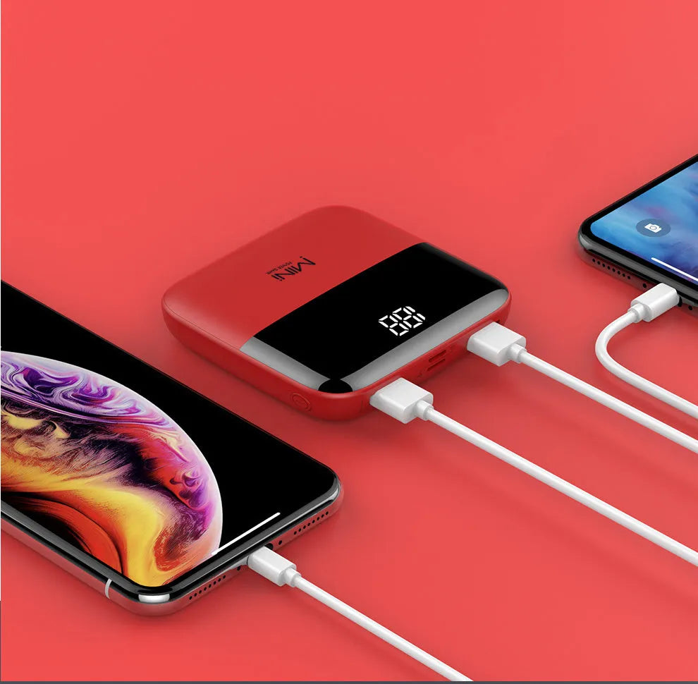 10000mAh portable power bank with digital display in black, pink, red or white colours