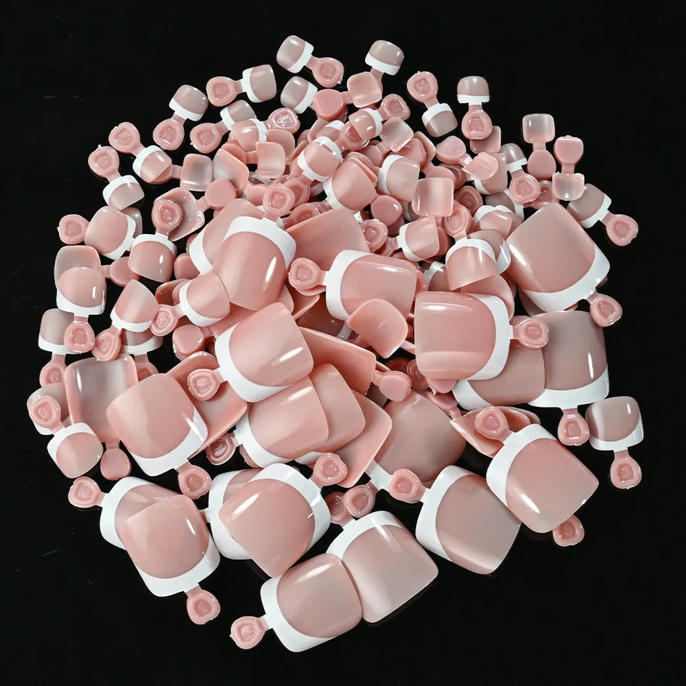French white edge toenail pieces in full square short shape, nine nude colours TD245-B1 to B9, 120pc box