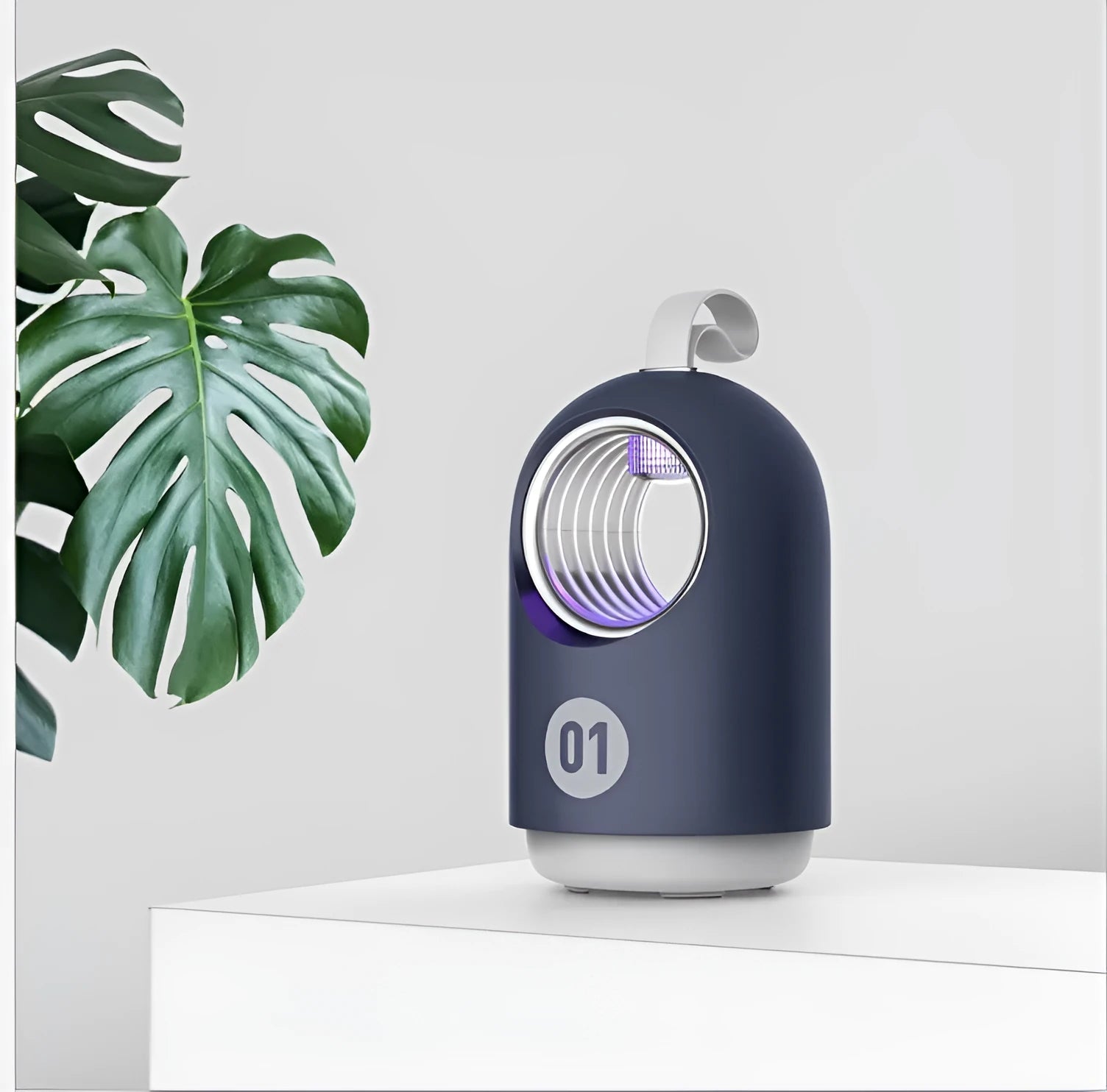 Blue and white indoor mosquito killer lamp with UV light and silicone carry handle for rooms up to 20 square metres